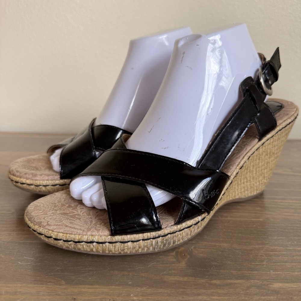 B.o.c Womens 11 Black Strappy‎ Buckle Wedge Sandals